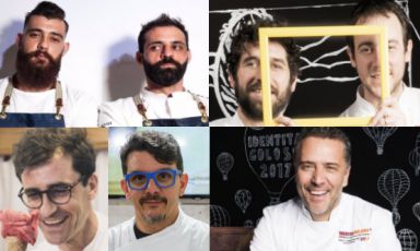 I relatori di Identità di Formaggio, in programma domenica 24 marzo dalle 10:45 in Sala Gialla 2, a MiCo. Dall'alto: i fratelli Costardi, Matias Perdomo e Simon Press, Iginio Ventura, Paco Magri, Giancarlo Perbellini
