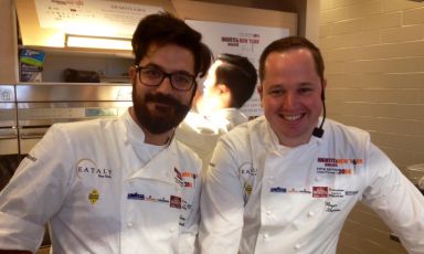 Luciano Monosilio of Pipero al Rex and Bryce Shuman of Betony in New York. They both stole the scene at Eataly by making two dishes based on intense and strong traditional preparations, making them more harmonic and elegant 