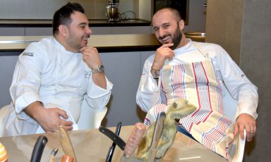 Felice Lo Basso con Giuseppe Boccassini, suo resident chef al nuovo Memorie di Felix Lo Basso a Trani
