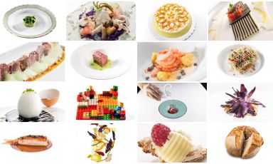 Un collage di sedici dei diciotto piatti simbolo di Identità Milano: una piccola storia della cucina d'autore italiana

