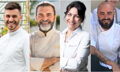 Chef new entries sulla Guida Identità Golose 2022. Da sinistra Ariel Hagen, Massimo Santoro, Bianca Celano e Michele Di Bonito
