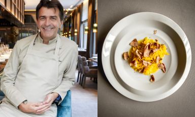 Il maestro francese Yannick Alléno firma (con il suo resident Francesco Marchese) la carta del ristorante Fre, al Réva Resort di Monforte d’Alba, provincia di Cuneo. Ovviamente - siamo in Langa - questo è il periodo ideale anche per il tartufo...
