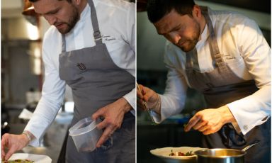 Lo chef Tommaso Sanguedolce al lavoro al ristorante Gli Uffici del nuovo Palazzo Boyl, a Cagliari
