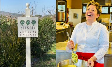 La svolta di Maria Probst (a destra): dopo gli allori stellati della Tenda Rossa ora cucina veg al bioagriturismo Il Cerreto di Pomarance (Pisa), utilizzando i tanti prodotti dell'azienza
