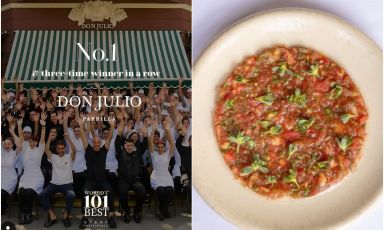 Don Julio di Buenos Aires premiato qualche giorno fa e per il terzo anno consecutivo come miglior steakhouse del mondo per la World's 101 Best Steak Restaurants. Eppure nell'indirizzo argentino vanno fortissimo anche i piatti vegetali, come questo nella foto a destra, Tartare di pomodoro e fico
