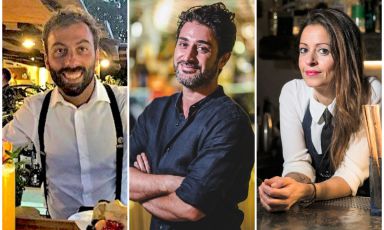 Da sinistra,&nbsp;Raffaele Caruso, Christian Sciglio e&nbsp;Sonja Scrudato. I tre bartender, rispettivamente del Signum di Salina, del Morgana di Taormina e del Bocum di Palermo, ci guidano nella preparazione di altrettanti cocktail, da fare a casa sognando la loro Sicilia
