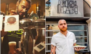 A sinistra Raffaele e a destra Francesco Leone, due fratelli, due percorsi ben distinti e il desiderio comune di sfidare le convenzioni del luogo, per proporre finalmente qualcosa di nuovo con il loro progetto, Res Lab Food&Beer, ristorante sperimentale e birrificio a Montescaglioso, Matera
