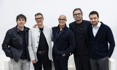 Da sinistra, Cesare Battisti, Alessandro Gilmozzi, Stanley Tucci, Carlo Cracco e Gianluca De Cristofaro. Sono stati tra in protagonisti di Futura 2026, assemblea annuale degli Ambasciatori del Gusto&nbsp;che si &egrave; tenuta a Trieste
