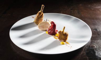 Pollo e peperoni, una delle delizie presentate a Identità di Carne (in questo caso, da Oliver Glowig con i polli forniti da Simone Cozzi). Tutte le foto sono di Brambilla-Serrani
