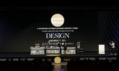 The stage of Gastromasa 2021, sixth edition of the fine dining congress in Istanbul. This year, the theme was "Design"
