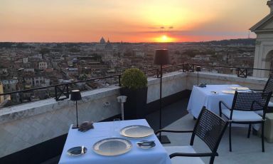 Sunset from the terrace of Imago Restaurant at Hassler Hotel, Rome
