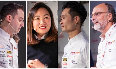 Alessandro Lucassino di Cucina Mutualité a Parigi, Aya Yamamoto della Gastronomia Yamamoto a Milano, Satoshi Hazama del milanese Hazama, Moreno Cedroni della Madonnina del Pescatore di Senigallia: sono stati i protagonisti delle masterclass del pomeriggio a Identità di Pesce
(Tutte le foto sono di Brambilla / Serrani)

