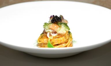 Il mio scoglio e spaghetti, ossia gli Spaghetti allo scoglio nella deliziosa versione di Andrea Manzoli a Al Capitan della Cittadella di Verona. Foto di Tanio Liotta
