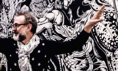 Massimo Bottura in front of the mural project to be launched at Refettorio in Modena this Friday 19th May. The chef from Modena was in Milan to present Al Mèni, an international chef circus-event that is to liven up Rimini on the 17th and 18th of June (Translated by Slawka G. Scarso)
