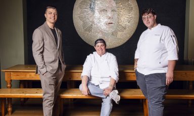 Il ma&icirc;tre e sommelier&nbsp;Manuel Ettoumi, la chef&nbsp;Valentina Maioni&nbsp;e il&nbsp;sous chef&nbsp;Filippo Preti
