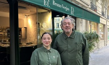 Bruno Verjus e Agnese Morandi davanti all'ingresso di Table
