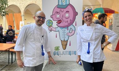 Felipe Zuniga e Martina Francesconi: due dei gelatieri che hanno partecipato al Festival del Recupero 2022 di Pianetto 
