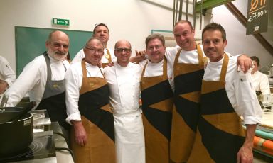 Corrado Assenza and Heinz Beck with some of the pizza chefs who participated in the first day of PizzaUp 2015