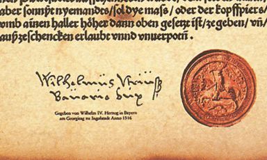 La firma di Guglielmo IV di Baviera in calce al Reinheitsgebot ("Editto della Purezza"), ossia il decreto che stabilì il metodo canonico di produzione della birra. Era il 23 aprile 1516, esattamente 500 anni fa, domani
