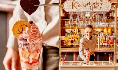 Il golosissimo Knickerbocker Glory servito - da apposito carretto - al ristorante Dovetale dell'1 Hotel Mayfair, a Londra
