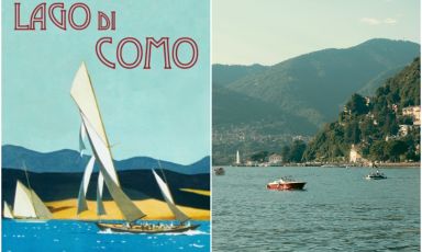 Il Lago di Como in un poster del 1930 e in un'immagine decisamente pi&ugrave; recente
