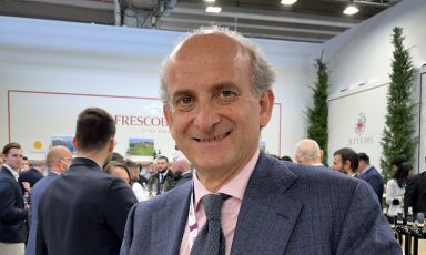 Lamberto Frescobaldi was unanimously elected president of the Unione Italiana Vini (UIV). In this photo he's at the Frescobaldi booth at Vinitaly, where we interviewed him
