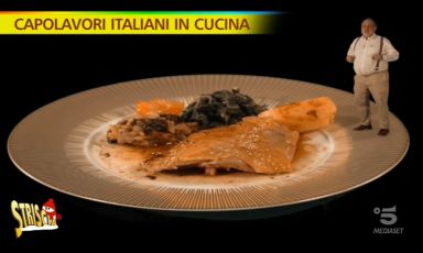 Paolo Marchi "alle prese" con la Tacchina ripiena di Paolo Lopriore. Piatto natalizio protagonista della terza puntata della rubrica Capolavori italiani in cucina, a Striscia la notizia
