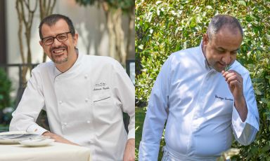 Antonio Guida, a sinistra, chef del Mandarin Oriental Milano (e due stelle Michelin con il Ristorante Seta) e Vincenzo Guarino, che tra poche settimane si insedierà come chef del nuovissimo Mandarin Oriental Lago di Como, a Blevio
