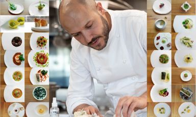 Marco Visciola "circondato" dai nostri assaggi. Lo chef lavora a Il Marin, ristorante gastronomico dell'Eataly di Genova, fin dall'inaugurazione, il 25 aprile 2011. Ed è sempre andato migliorandosi...
