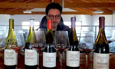 Mario Basco e le sue etichette. Insieme a Diana Iannaccone è titolare dell'azienda agricola I Cacciagalli con sede in Teano, una piccola e interessantissima realtà familiare
