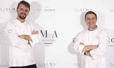Matteo Berti, dIrettore dIdattico di Alma, e Luc Debove, executive pastry chef di École Ducasse, alla presentazione del French & Italian Pastry Arts Diploma
