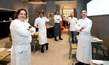 Insieme ad Andrea Ribaldone, coordinatore delle cucine dell'Hub, i protagonisti della prima serata della nuova stagione di Identit&agrave; Golose Milano
