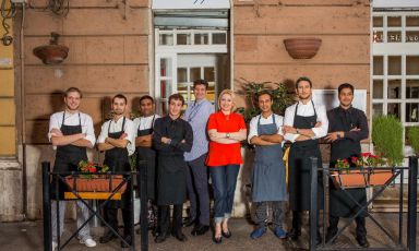 Chinappi’s team in Rome. The balance between patron Stefano Chinappi and chef Federico Delmonte creates a spectacular mix
