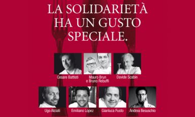 La locandina con i protagonisti di Grandi Cuochi all'Opera, seconda edizione del pranzo benefico all'Opera San Francesco per i Poveri di Milano. Cesare Battisti, Mauro Brun e Bruno Rebuffi, Davide Scabin, Ugo Alciati, Emiliano Lopez, Gianluca Fusto e Andrea Besuschio firmeranno il pranzo di domenica 27 ottobre. L'intero ricavato sarà destinato al sostegno delle attività della mensa. Per informazioni e prenotazioni 02.49455885