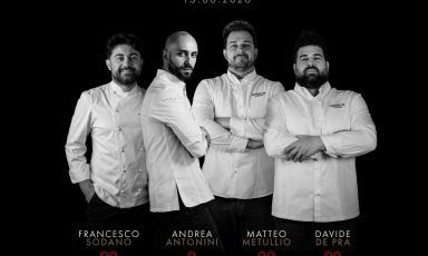 I protagonisti della cena a otto mani all'Im&agrave;go dell'hotel Hassler di Roma, il 15 giugno
