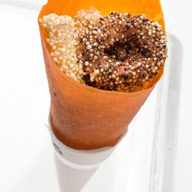 Vegetable cone with fried fish