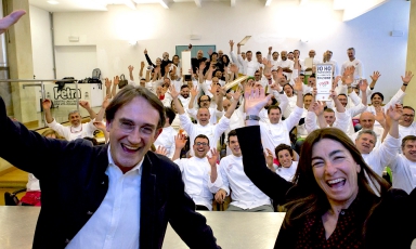 Final Hurray at the end of the eleventh edition of PizzaUp in Vighizzolo d'Este, Padua: close up of Piero Gabrieli and Chiara Quaglia 
