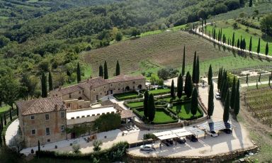 Un'immagine dall'alto di Podere 1384 a Castellina in Chianti (Siena)

