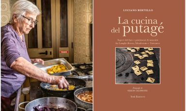 La copertina di La cucina del putag&eacute;, sottotitolo &ldquo;Saperi del fare e patrimoni di umanit&agrave; fra Langhe-Roero, Monferrato e Tortonese&rdquo;, gran libro (acquistatelo!) di Luciano Bertello con le fotografie di Sergio Ardissone, edito da Sor&igrave; Edizioni-L&rsquo;Artistica Editrice. Sulla sinistra, uno dei putag&eacute; "superstiti", Trattoria Mollo a Torresina (Cuneo)
