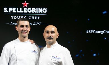 Edoardo Fumagalli, the Italian finalist in the S.Pellegrino Young Chef 2018, with mentor Anthony Genovese
