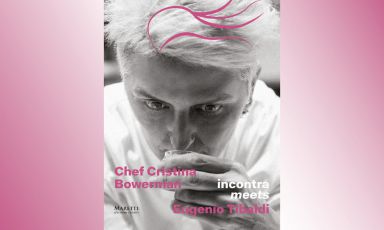 La copertina di Chef Cristina Bowerman incontra / meets Eugenio Tibaldi, appena uscito per i tipi di Maretti Editore (pagine 224, 32 euro con lo sconto cliccando qui)
