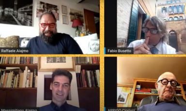 From the top left corner, clockwise: Raffaele Alajmo, journalist Fabio Busetto, Arrigo Cipriani an Massimiliano Alajmo, the participants of the live show on Instagram that you can watch again here on Youtube
