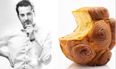 Lo chef Andrea Tortora e la sua nuova creazione soffice Foto: Adeot

