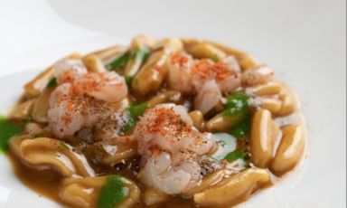 Cavatelli alla Quintessenza di mare è il Piatto della bella stagione di Tommaso Melzi, chef del ristorante Attico sul mare, a Grottammare (Ascoli Piceno)
