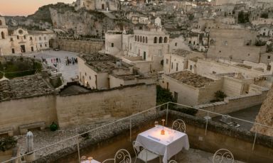 La splendida vista dal ristorante Regiacorte del Sant'Angelo nel cuore di Matera
