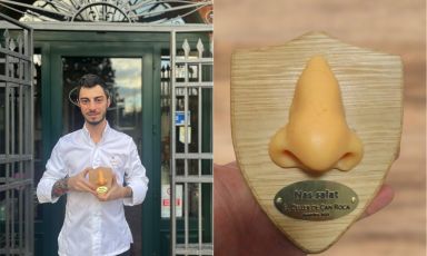 Lo chef Andrea Girasoli del Butterfly con il premio assegnato dai tristellati Roca, il "Nas Salat"
