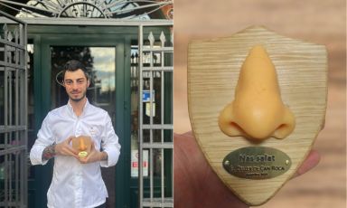 Lo chef Andrea Girasoli del Butterfly con il premio assegnato dai tristellati Roca, il "Nas Salat"
