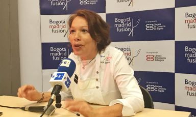 Leonor Espinosa, Colombian chef originally from Cartagena, during the press conference at Bogotà Madrid Fusion
