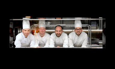 Stefano Sforza, secopndo da destra, con i ragazzi della sua brigata all'Opera di Torino. Da sinistra Giovanni De Rosa, Giacomo Pio Rolfo, Nicola Pizzulli. Foto Tanio Liotta
