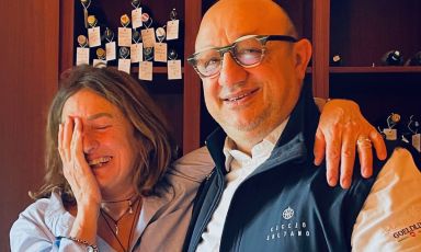 Ciccio Sultano con Luisa Acciarri Marchi prima di accomodarsi a tavola
